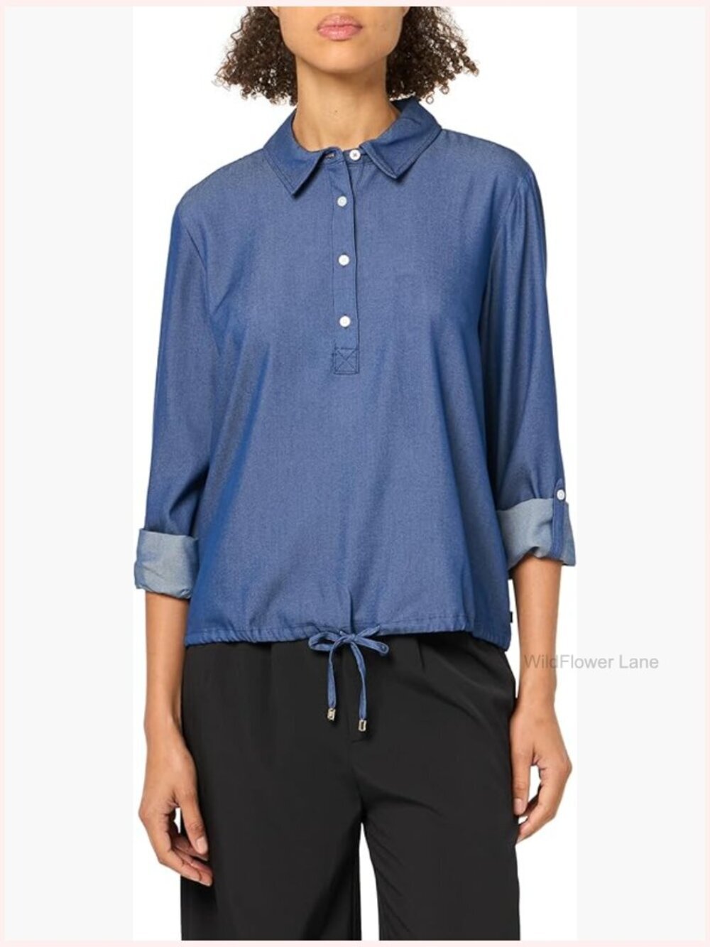 Long Sleeve Popover Blouse with Tie Hem